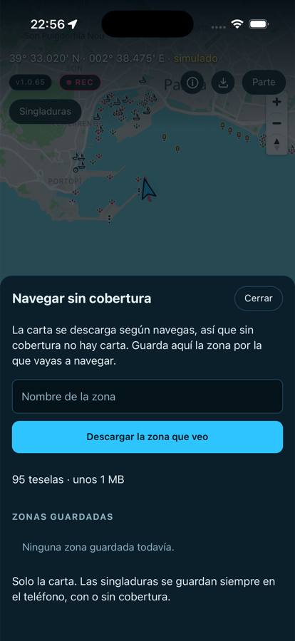 Descarga de una zona de la carta para navegar sin cobertura
